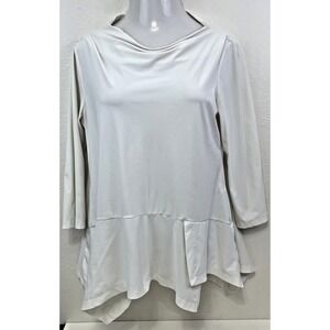 Porto San Francisco Tunic Top Blouse Size 3 (L) Ivory Drape Neck Stretch